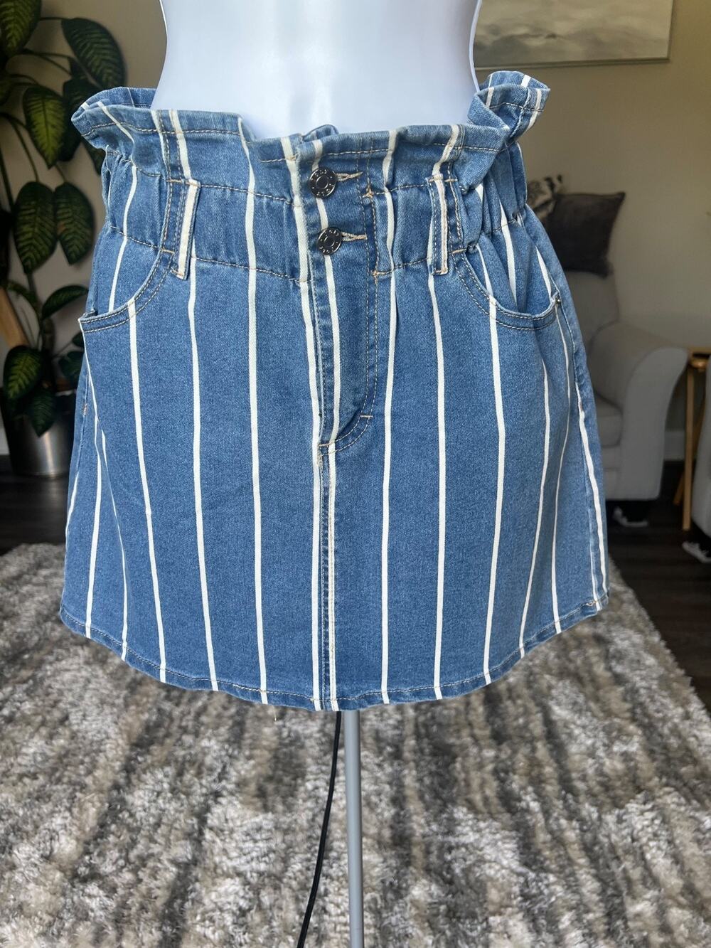 Jolt Women’s Small Paperbag Waist Denim Striped Skirt S‎ #732